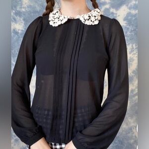 Sheer Black Top with Peter Pan Collar